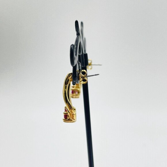 Pink Crystal Drop Earrings Gold Tone Marked 14K PGE S Shape Classic Career LARP - Picture 6 of 8